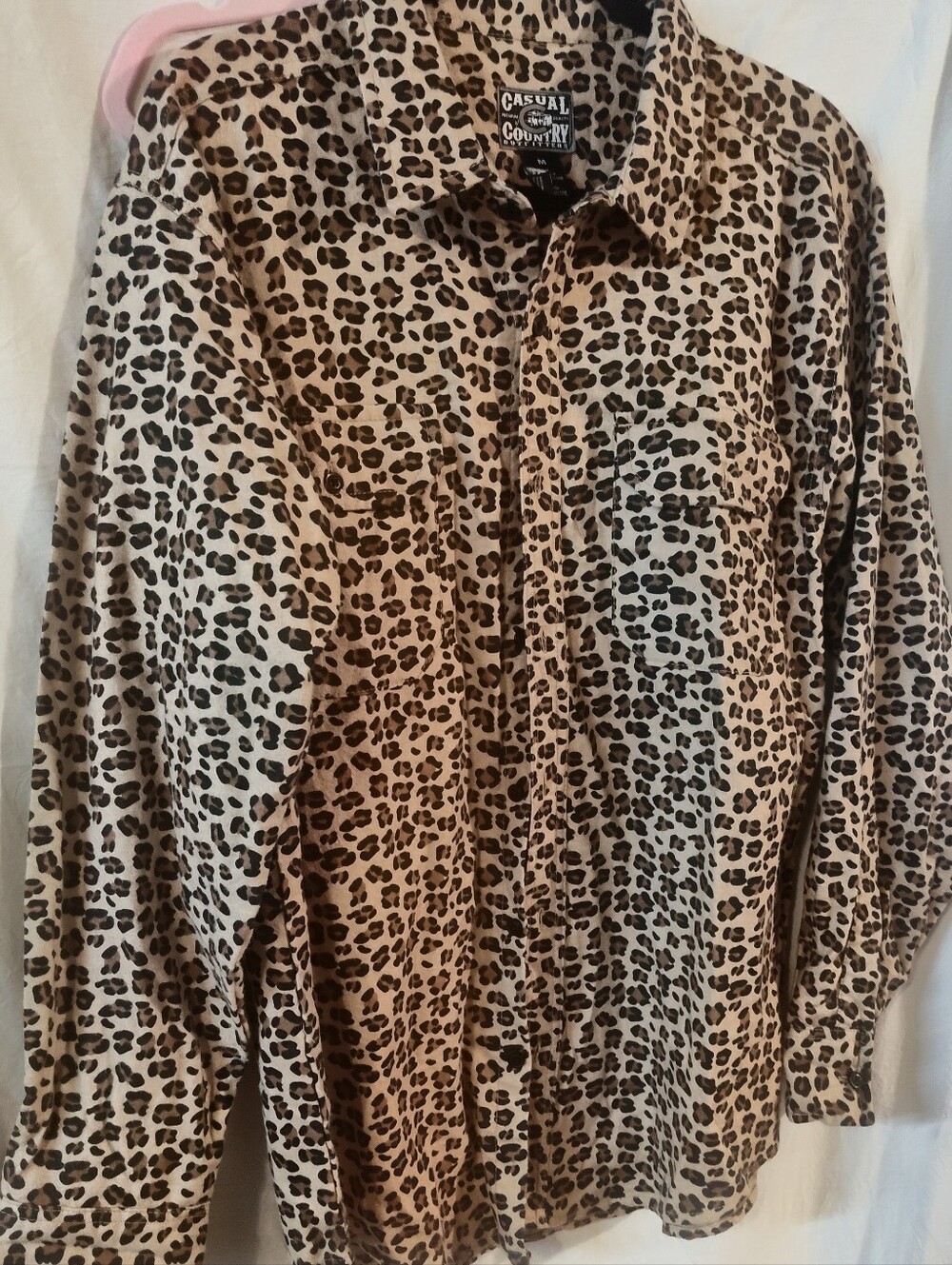 Womens Beige Leopard Print Button-Up Shirt